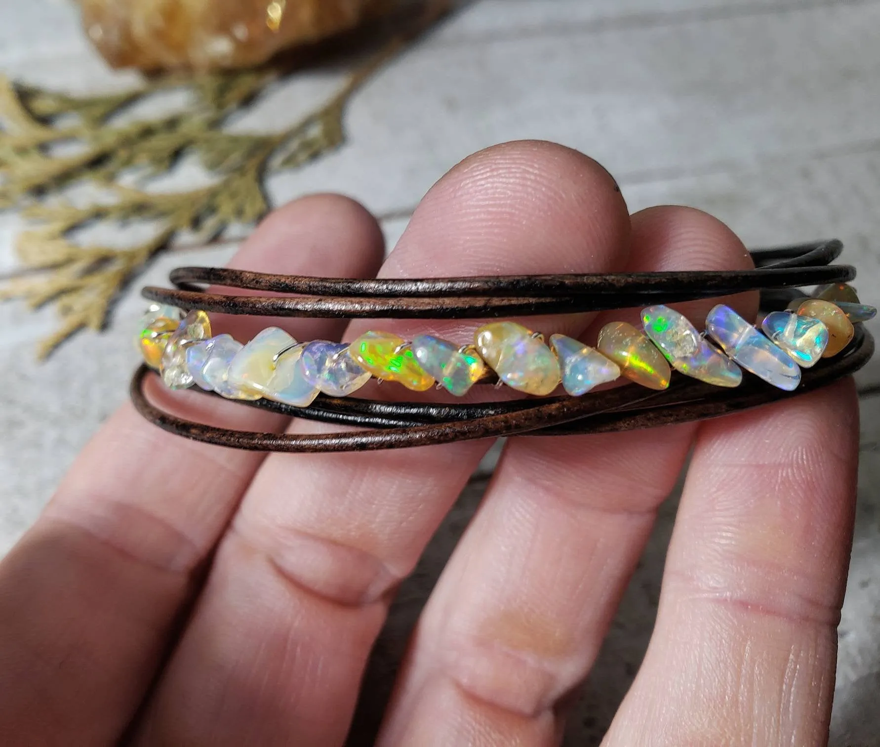 Opal leather bracelet
