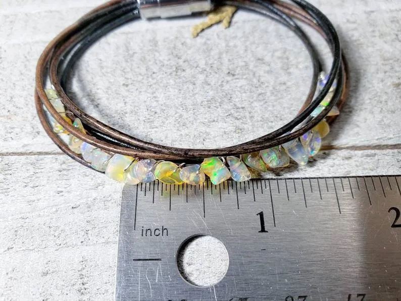 Opal leather bracelet