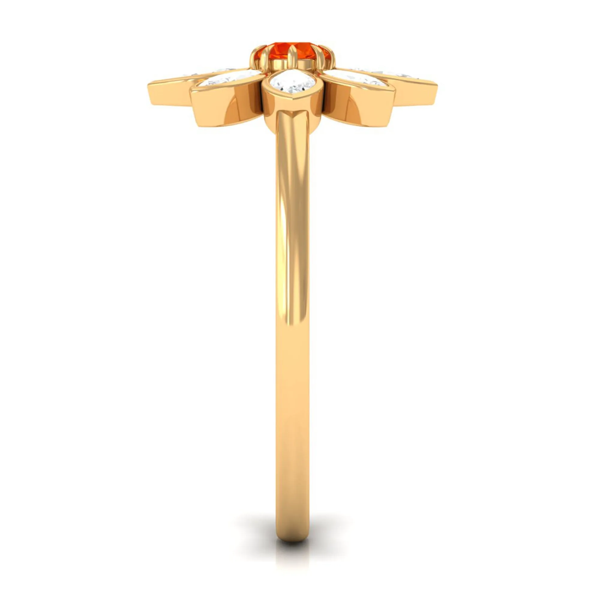 Orange Sapphire and Diamond Cocktail Flower Ring