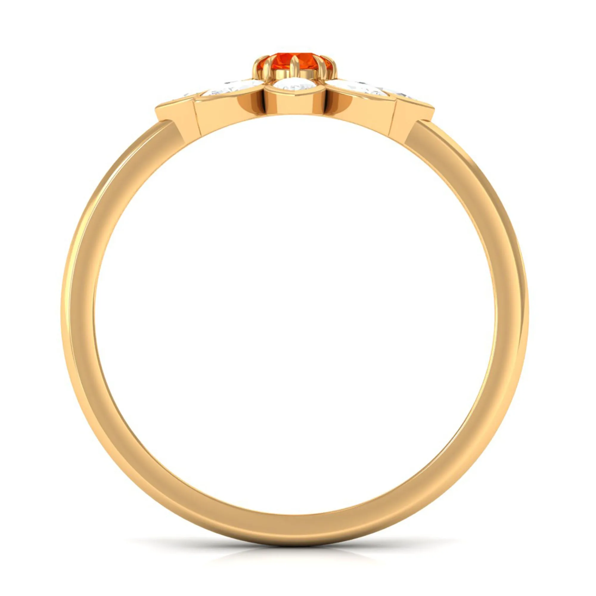 Orange Sapphire and Diamond Cocktail Flower Ring