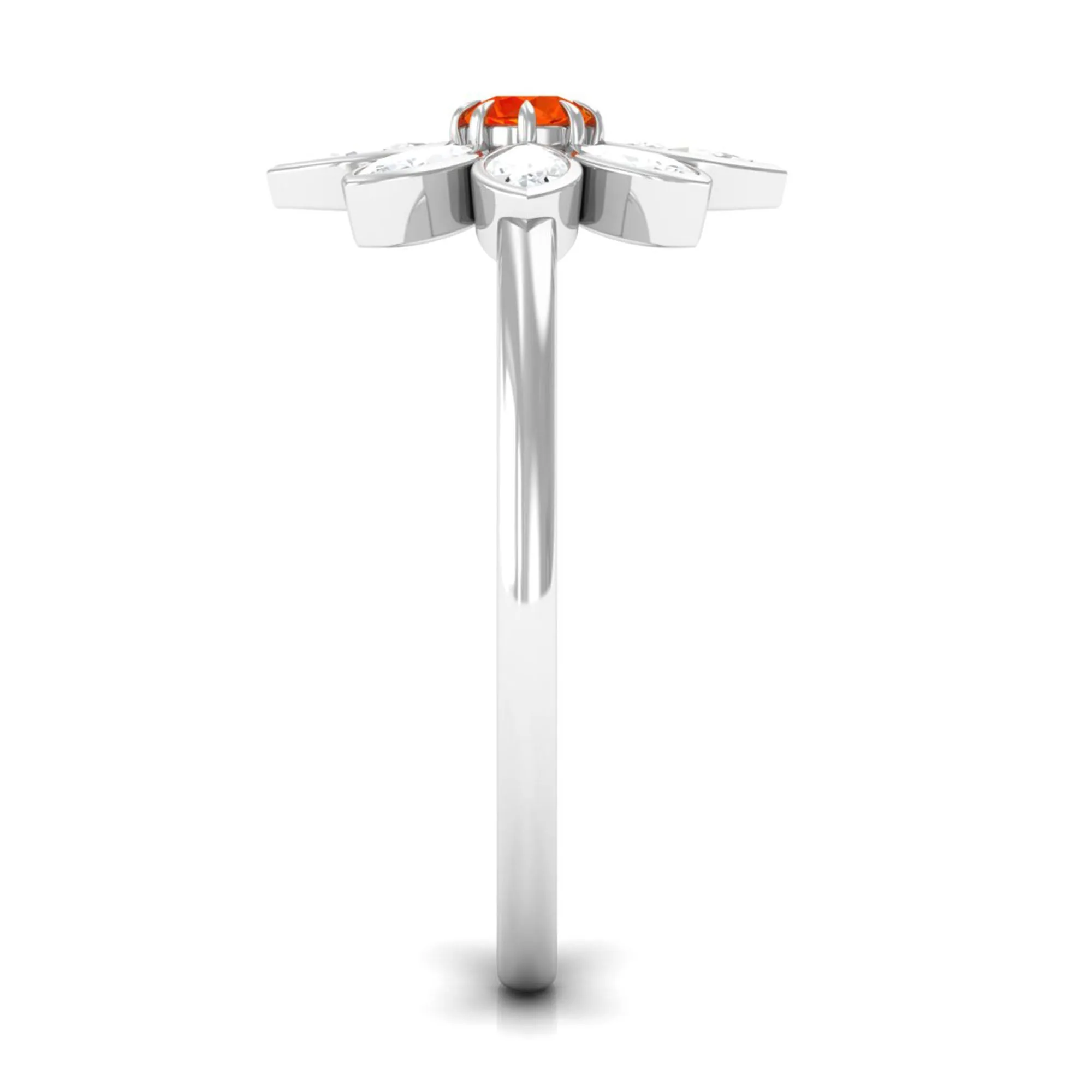 Orange Sapphire and Diamond Cocktail Flower Ring