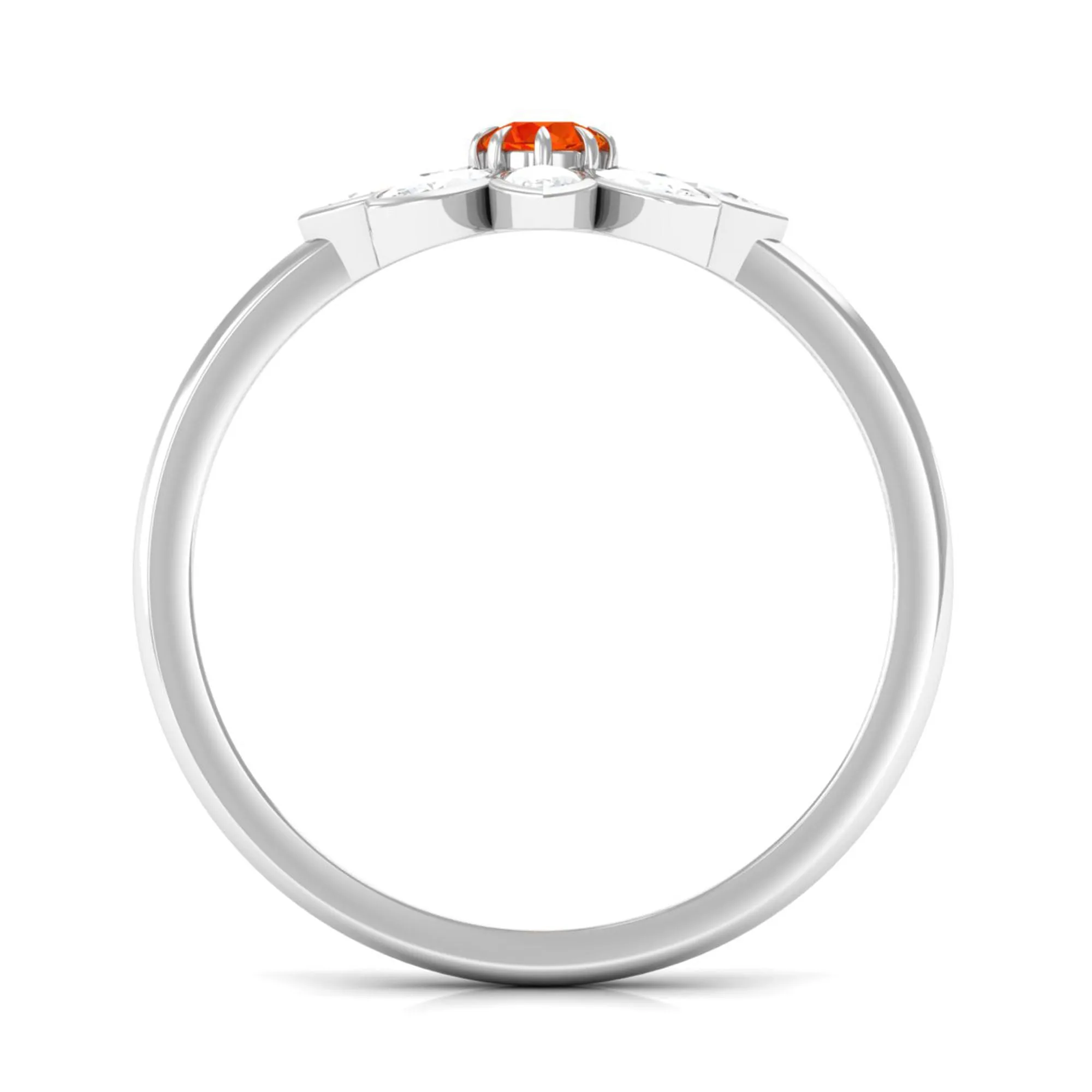 Orange Sapphire and Diamond Cocktail Flower Ring