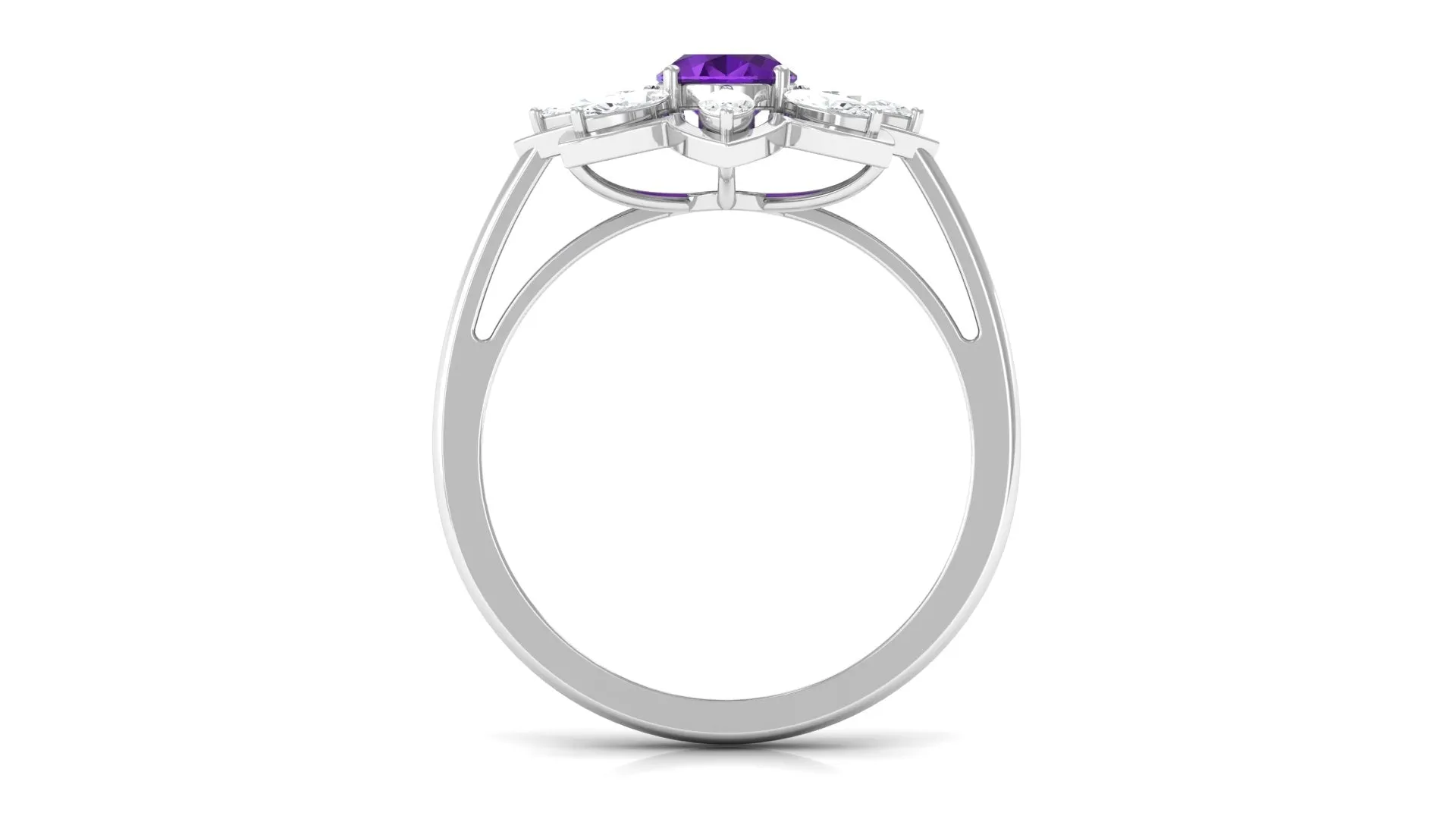 Oval Amethyst and Moissanite Cocktail Flower Ring