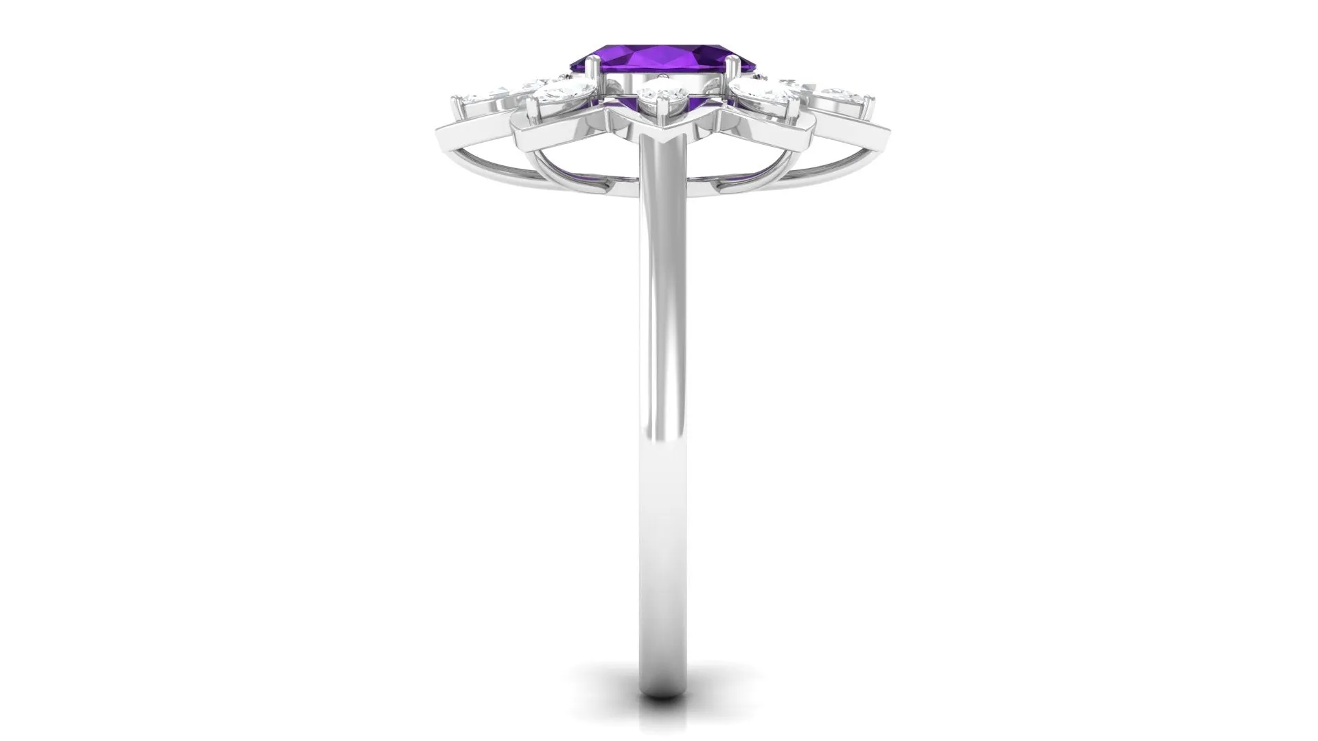 Oval Amethyst and Moissanite Cocktail Flower Ring