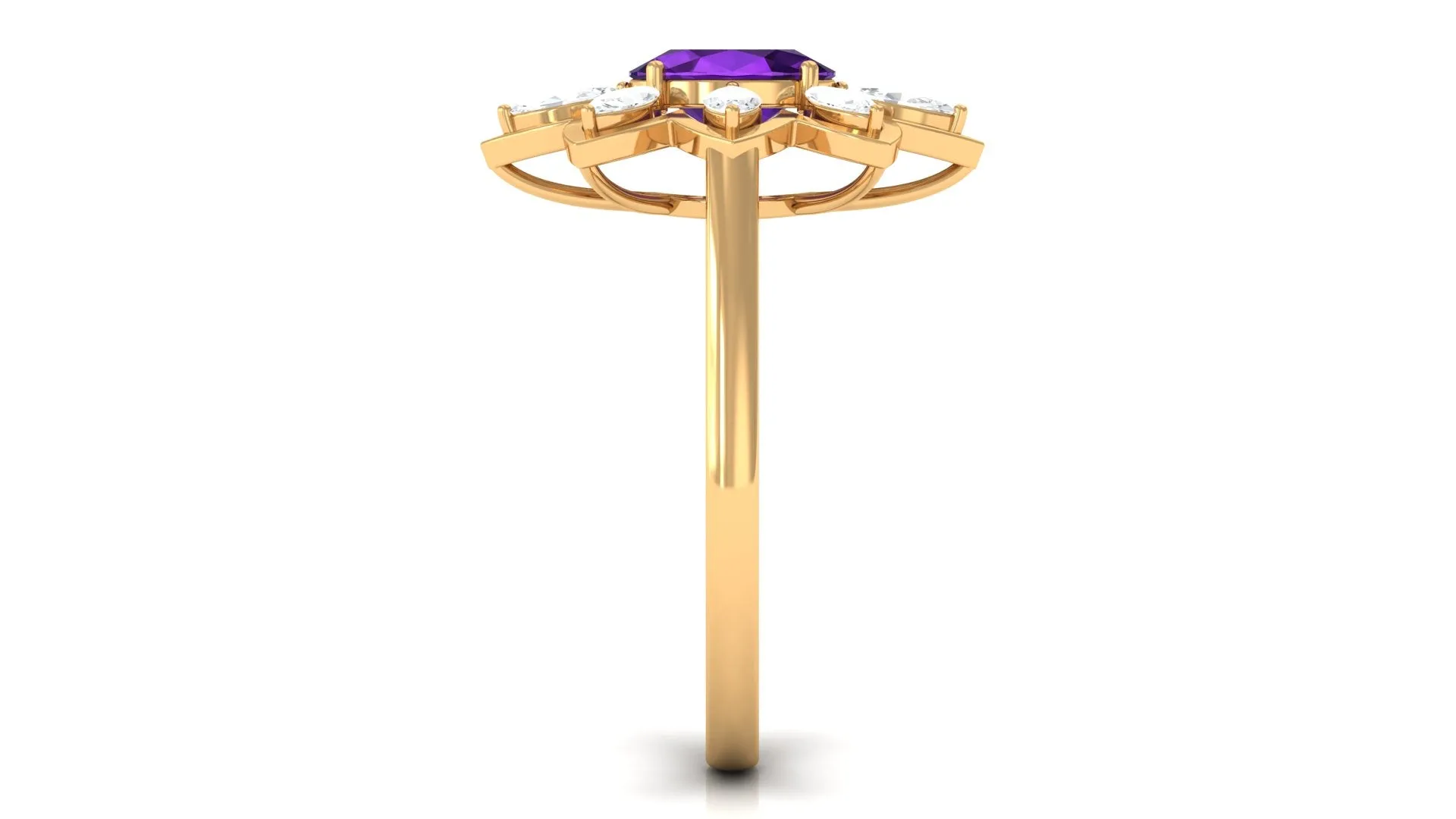 Oval Amethyst and Moissanite Cocktail Flower Ring