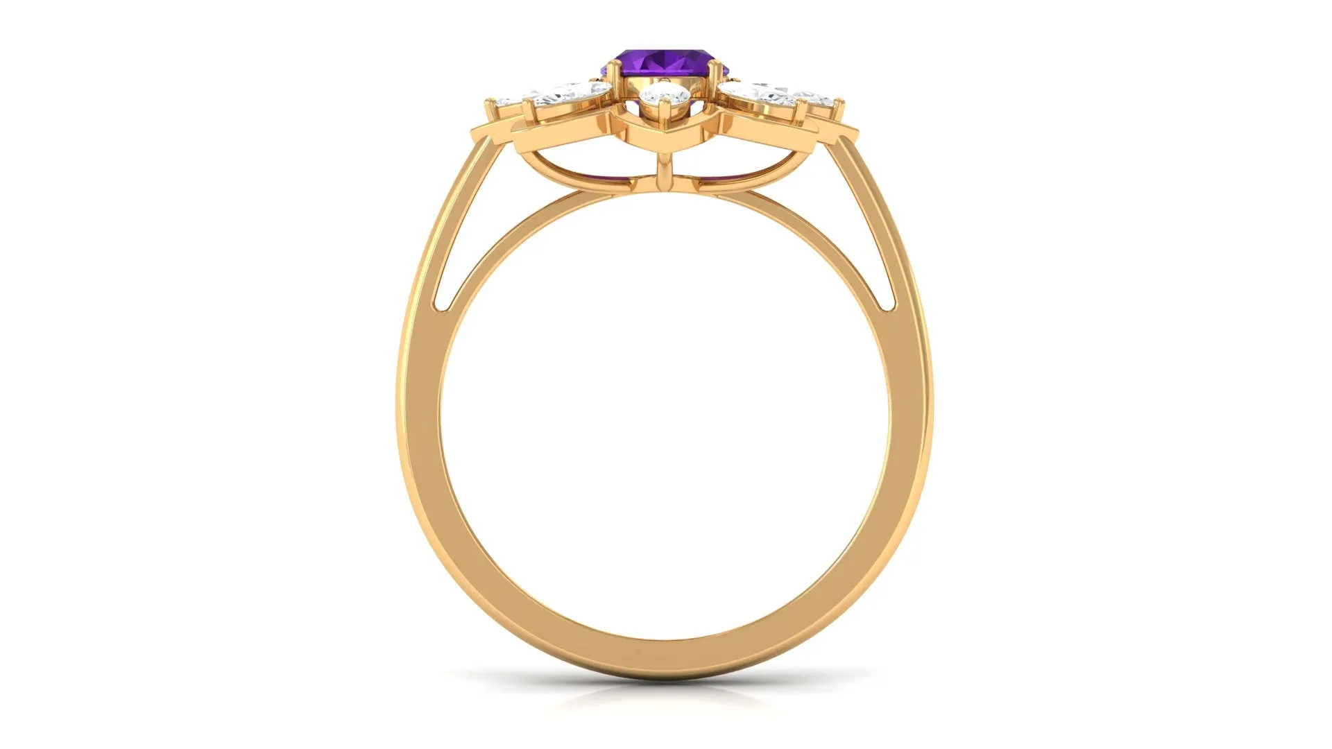 Oval Amethyst and Moissanite Cocktail Flower Ring