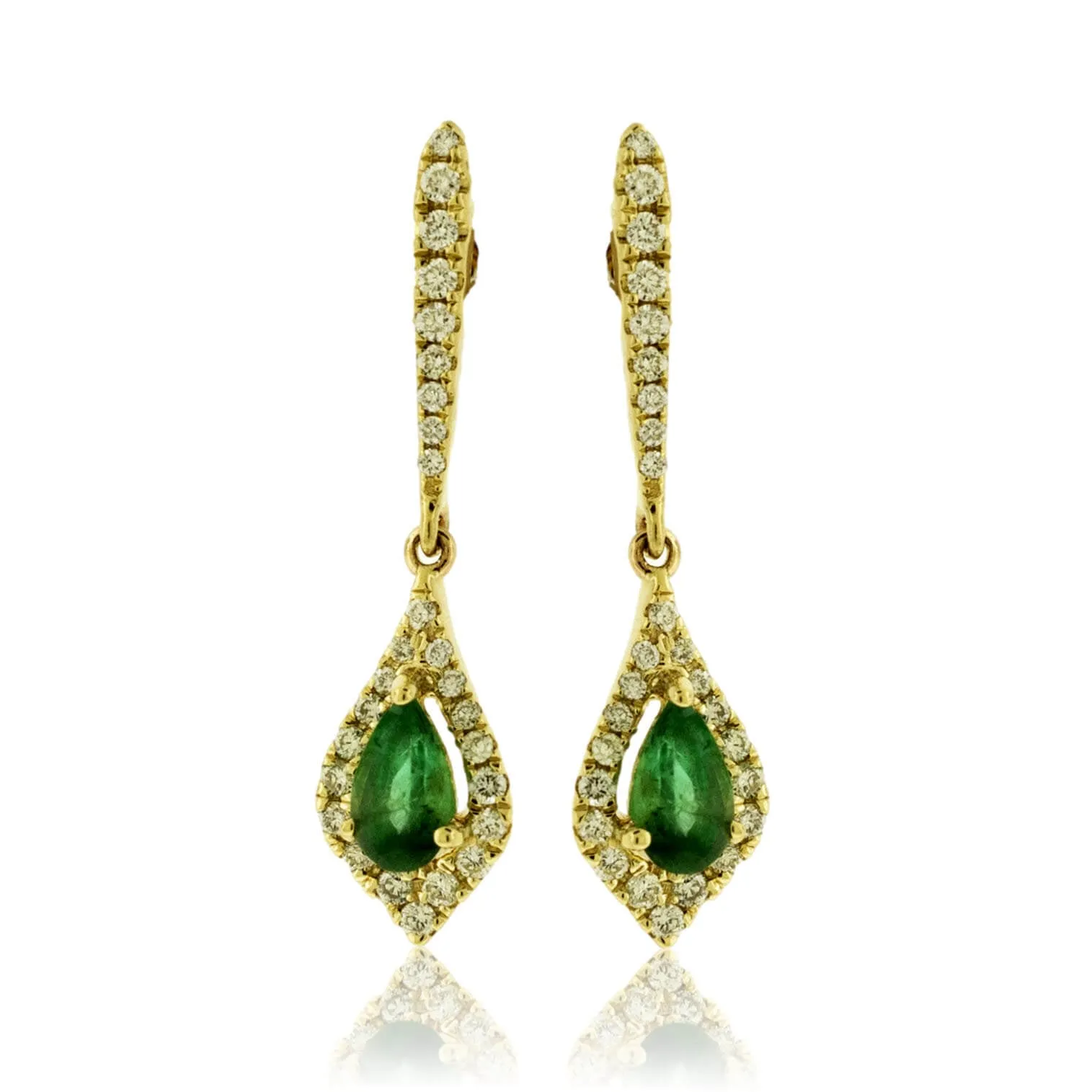 Pear Emerald and Diamond Halo Dangle Earrings