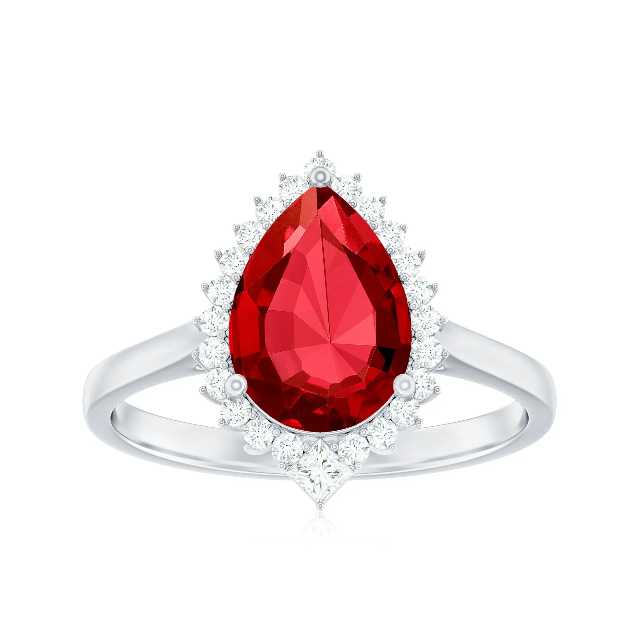 Pear Shaped Created Ruby and Diamond Halo Cocktail Ring