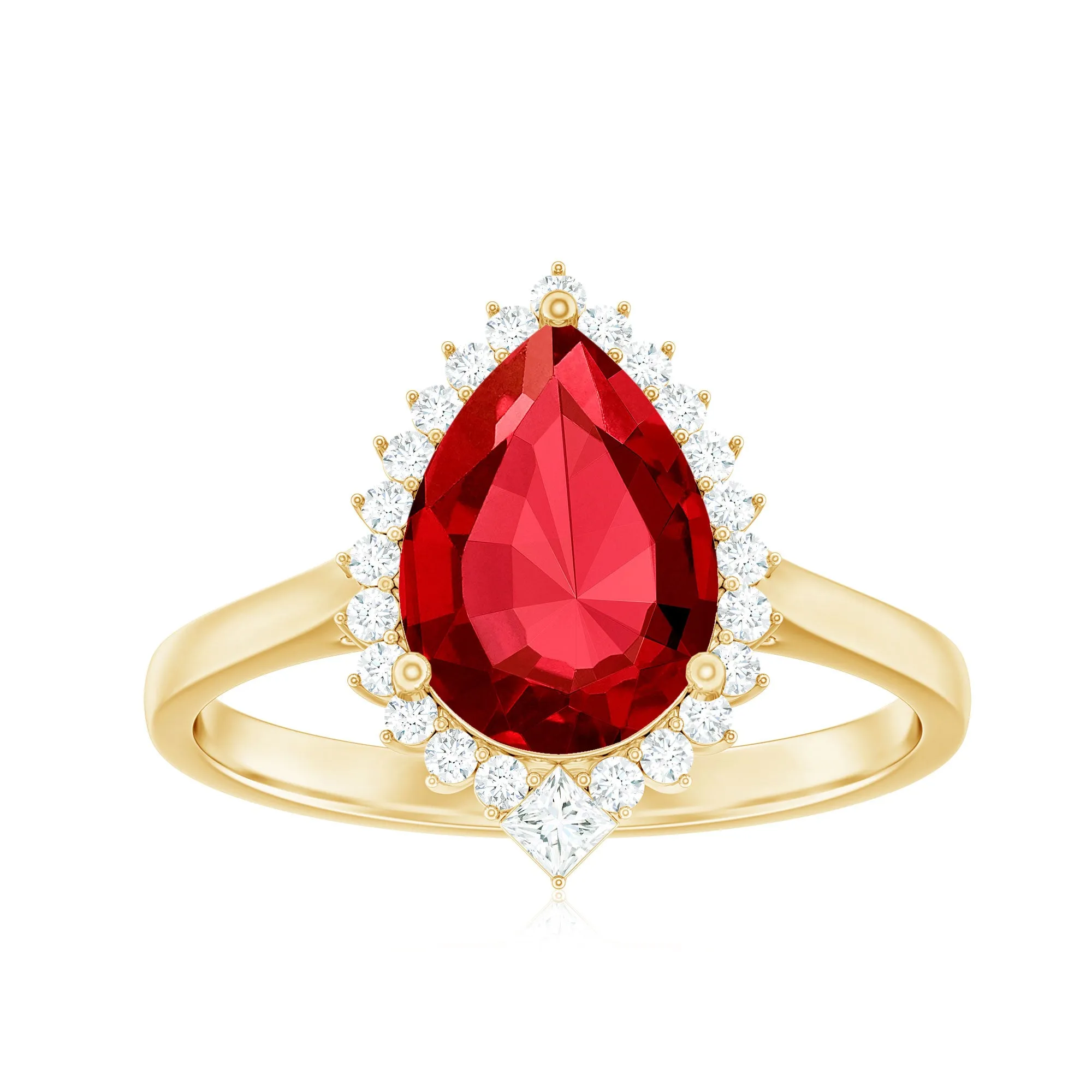Pear Shaped Created Ruby and Diamond Halo Cocktail Ring