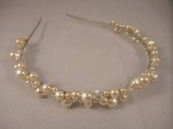 Pearl and crystal tiara hair band
