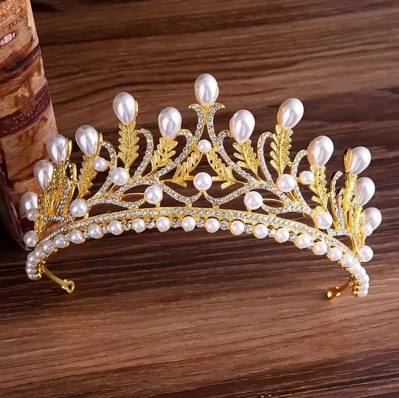 Pearl Crystal Leaf Wedding Bridal Tiara Crown  Jewelry