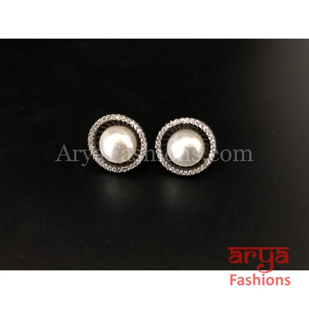 Pearl Cubic Zirconia Round Studs