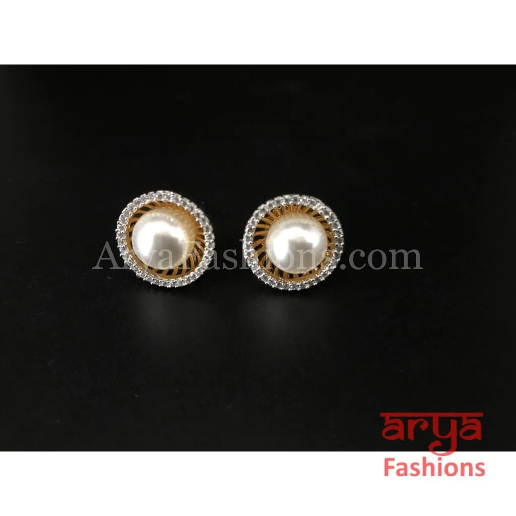 Pearl Cubic Zirconia Round Studs