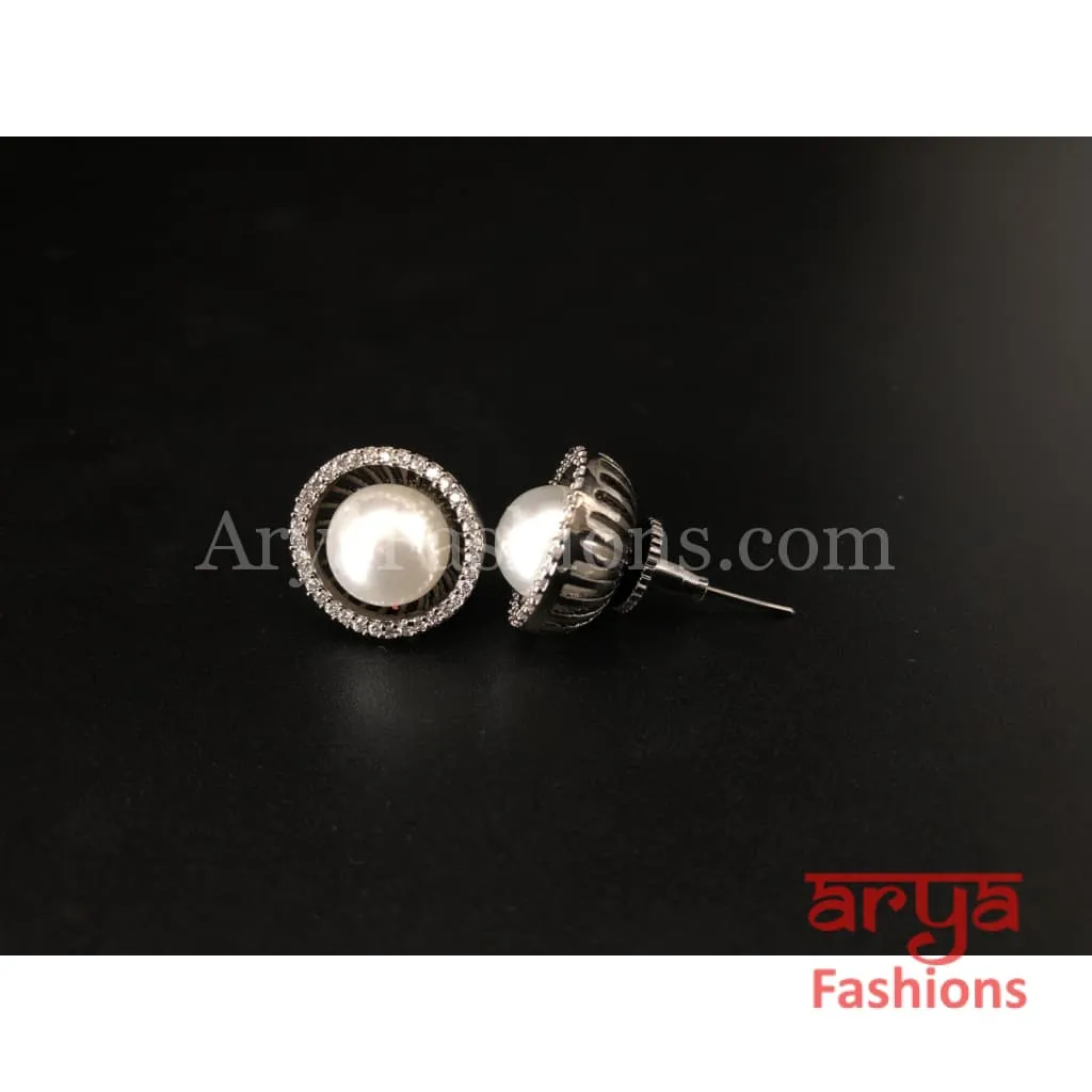 Pearl Cubic Zirconia Round Studs
