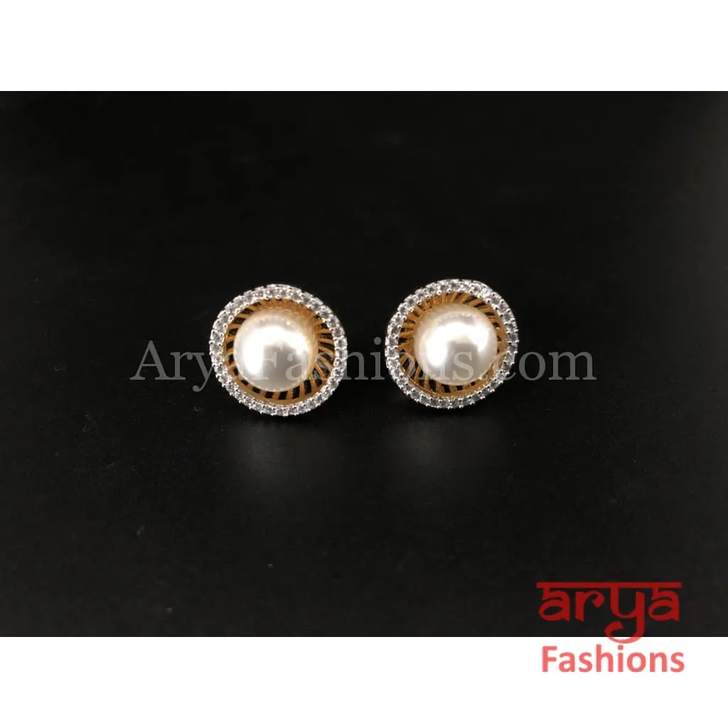 Pearl Cubic Zirconia Round Studs