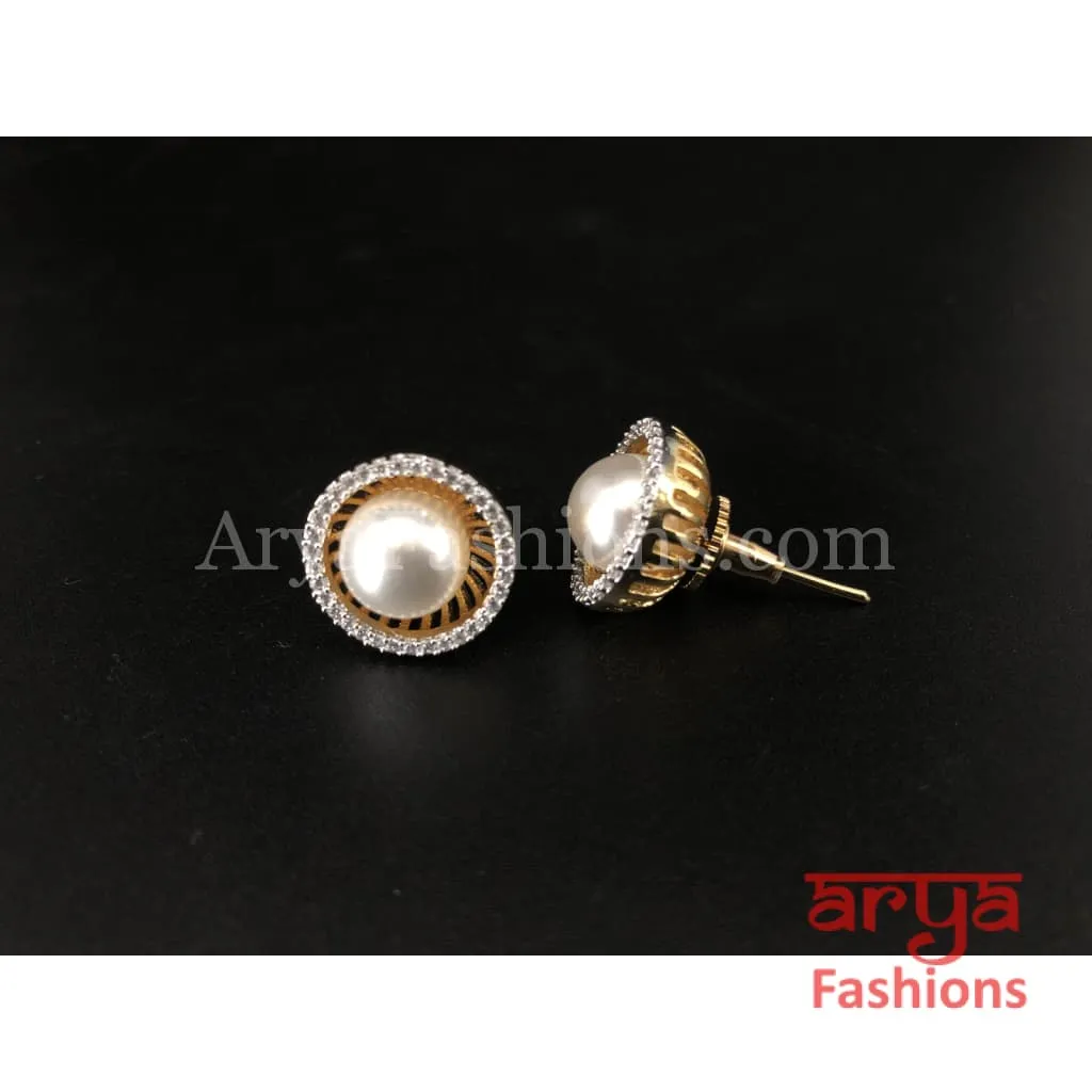 Pearl Cubic Zirconia Round Studs