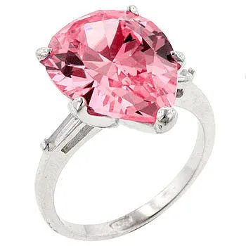 Pink Teardrop Cocktail Ring with Baguettes