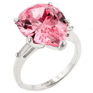 Pink Teardrop Cocktail Ring with Baguettes