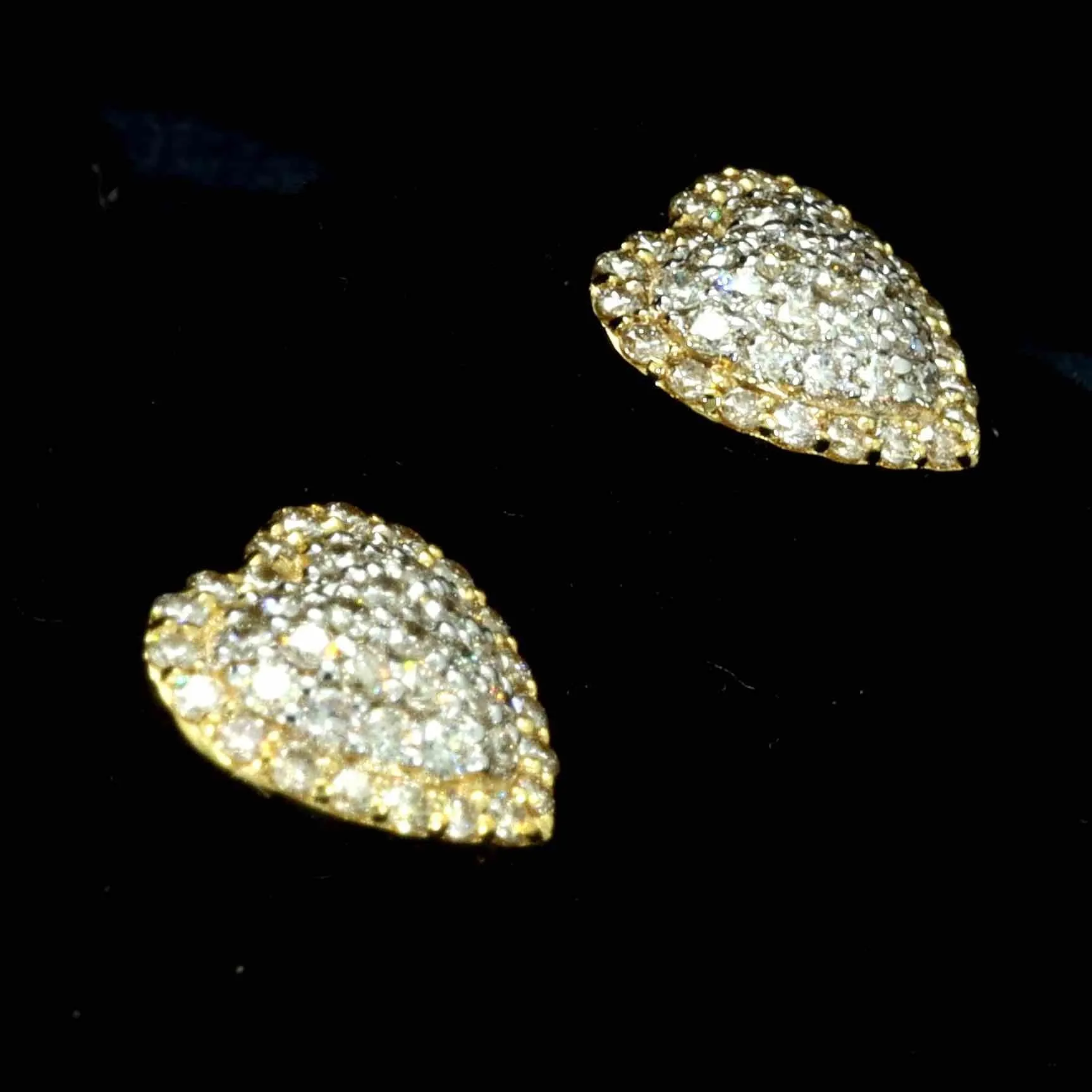 Puffed Heart Halo Diamond Earrings Solid 14K Gold