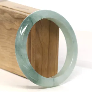 "Classic Princess Half Round" Blue- Green Jadeite Jade Bangle (60.7 mm) #T415