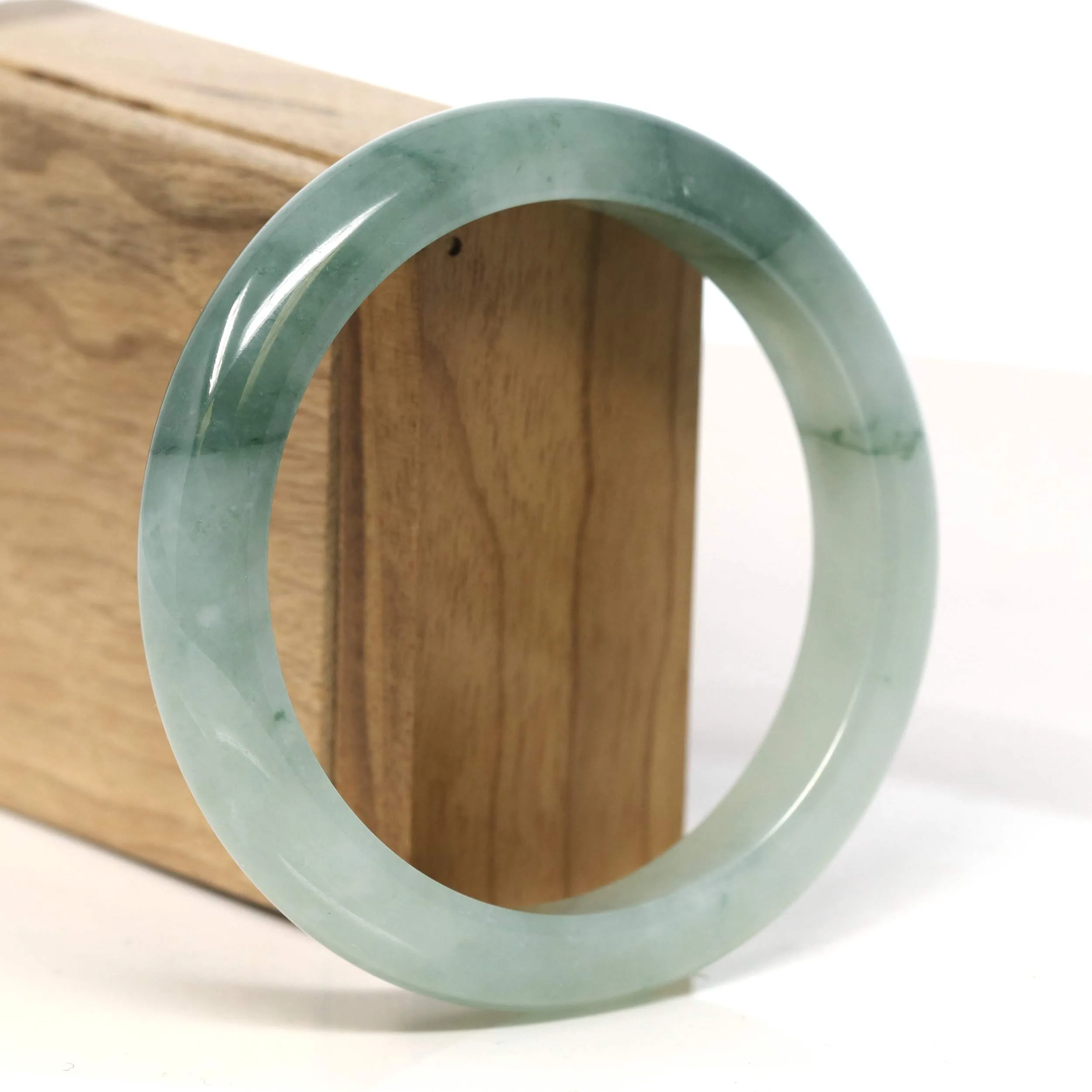 "Classic Princess Half Round" Blue- Green Jadeite Jade Bangle (60.7 mm) #T415