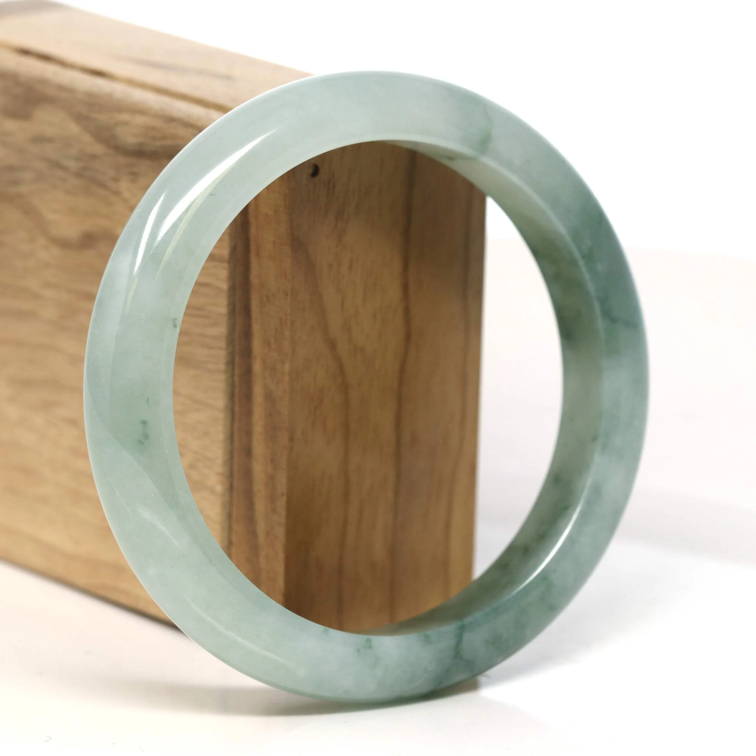 "Classic Princess Half Round" Blue- Green Jadeite Jade Bangle (60.7 mm) #T415