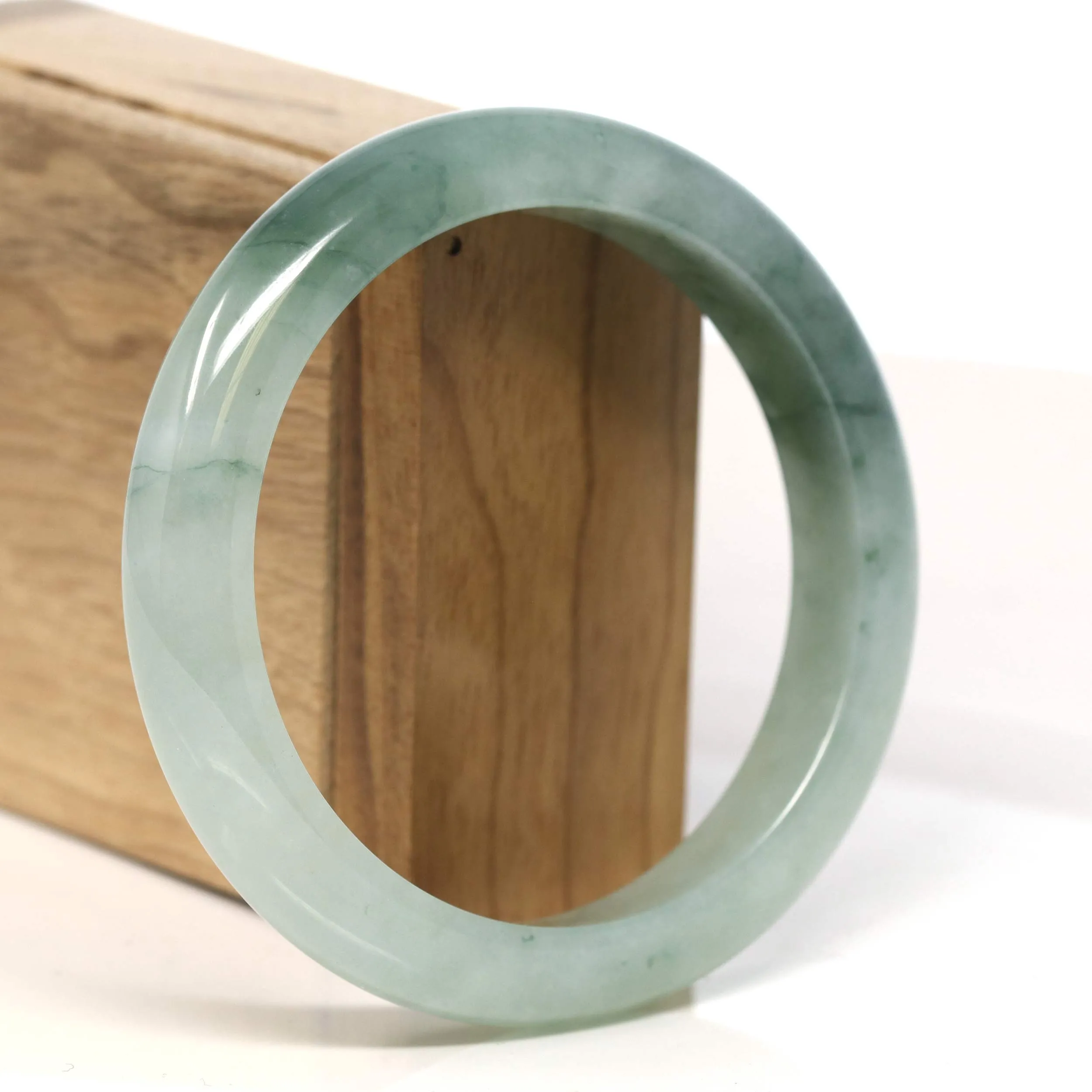 "Classic Princess Half Round" Blue- Green Jadeite Jade Bangle (60.7 mm) #T415