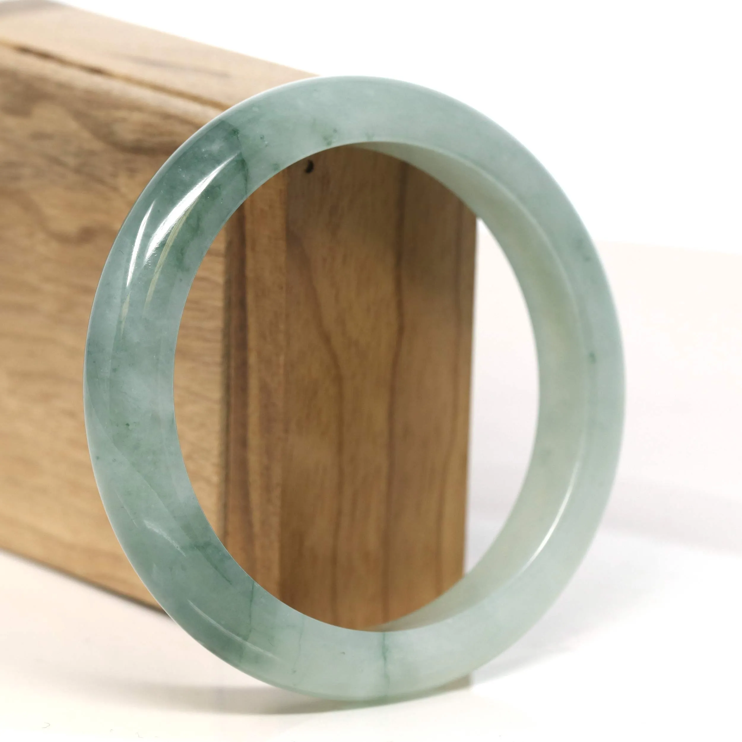 "Classic Princess Half Round" Blue- Green Jadeite Jade Bangle (60.7 mm) #T415