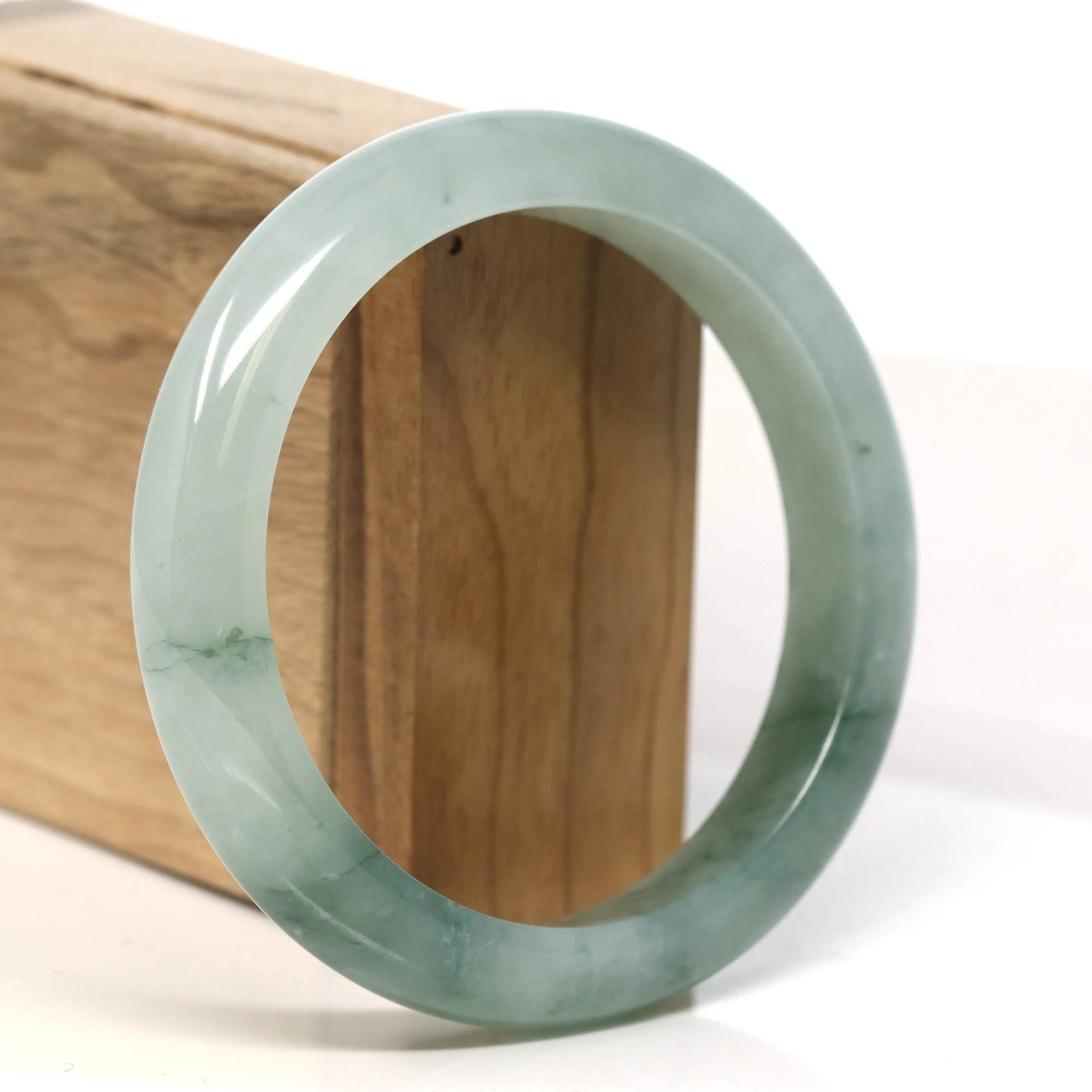 "Classic Princess Half Round" Blue- Green Jadeite Jade Bangle (60.7 mm) #T415