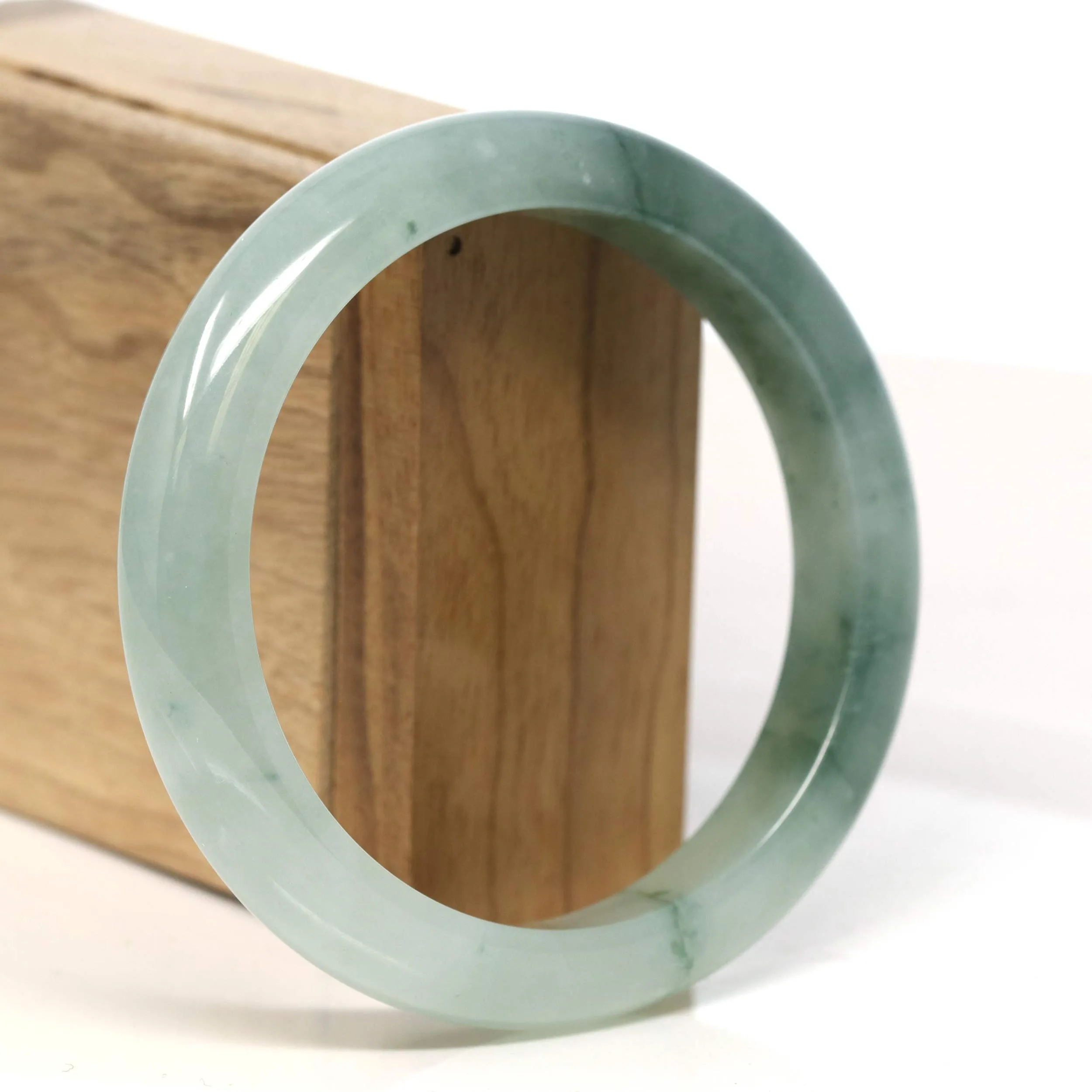 "Classic Princess Half Round" Blue- Green Jadeite Jade Bangle (60.7 mm) #T415