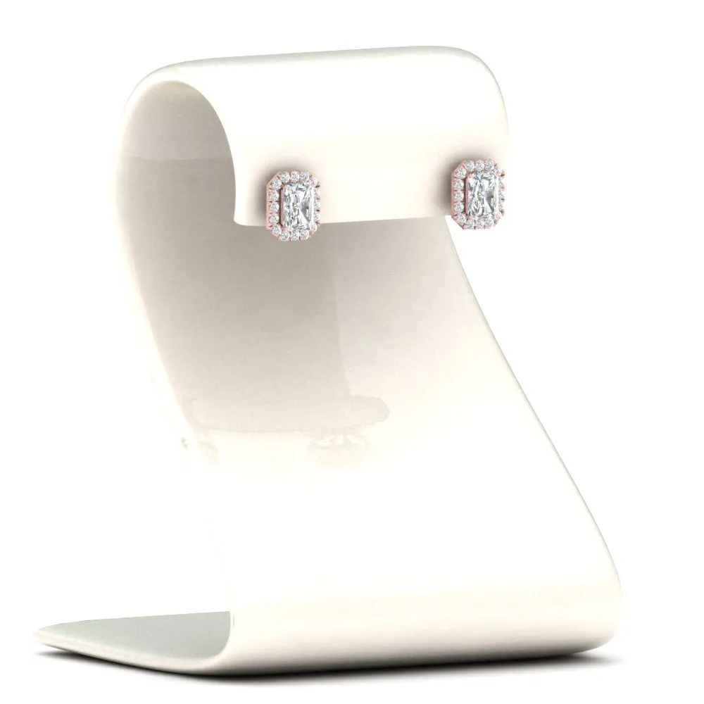 Radiant Cut Halo Lab Diamond Stud Earring For Women In 14K Gold