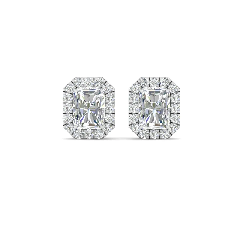 Radiant Cut Halo Lab Diamond Stud Earring For Women In 14K Gold