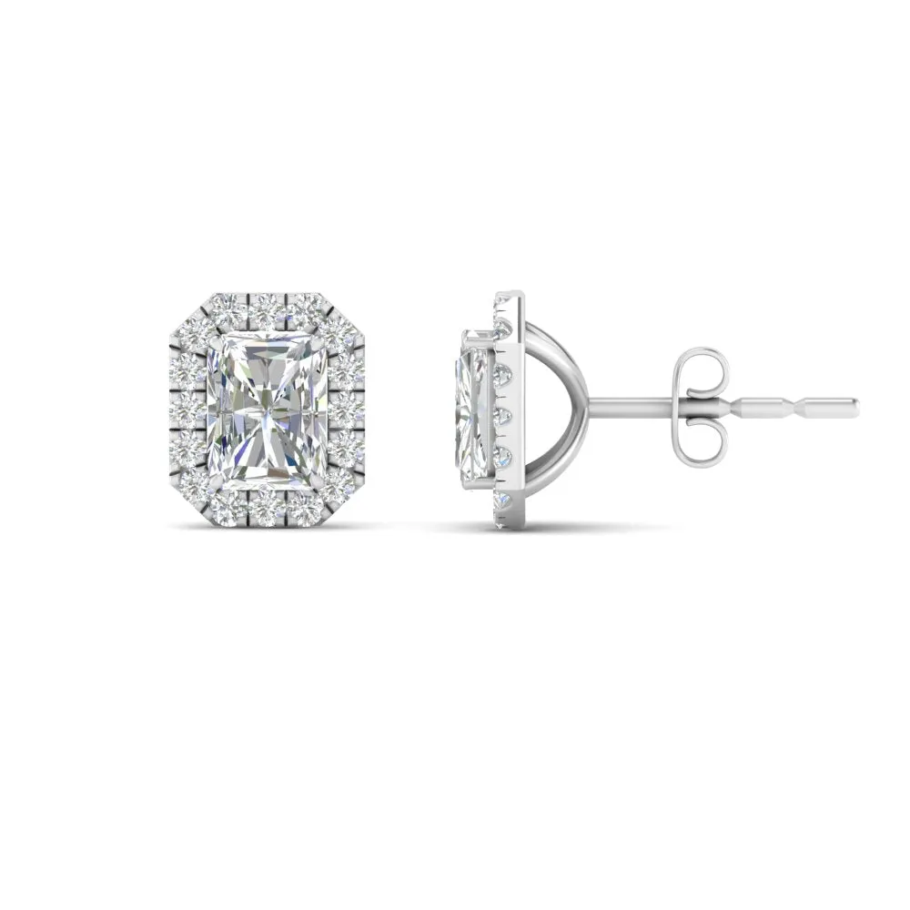 Radiant Cut Halo Lab Diamond Stud Earring For Women In 14K Gold