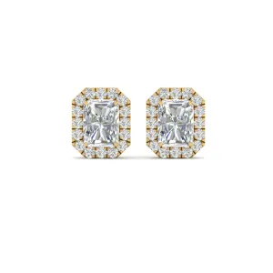 Radiant Cut Halo Lab Diamond Stud Earring For Women In 14K Gold