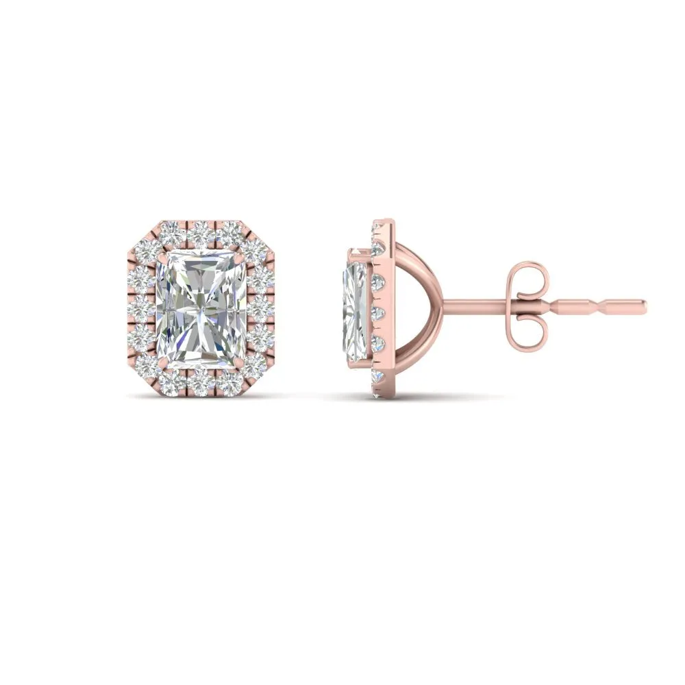 Radiant Cut Halo Lab Diamond Stud Earring For Women In 14K Gold