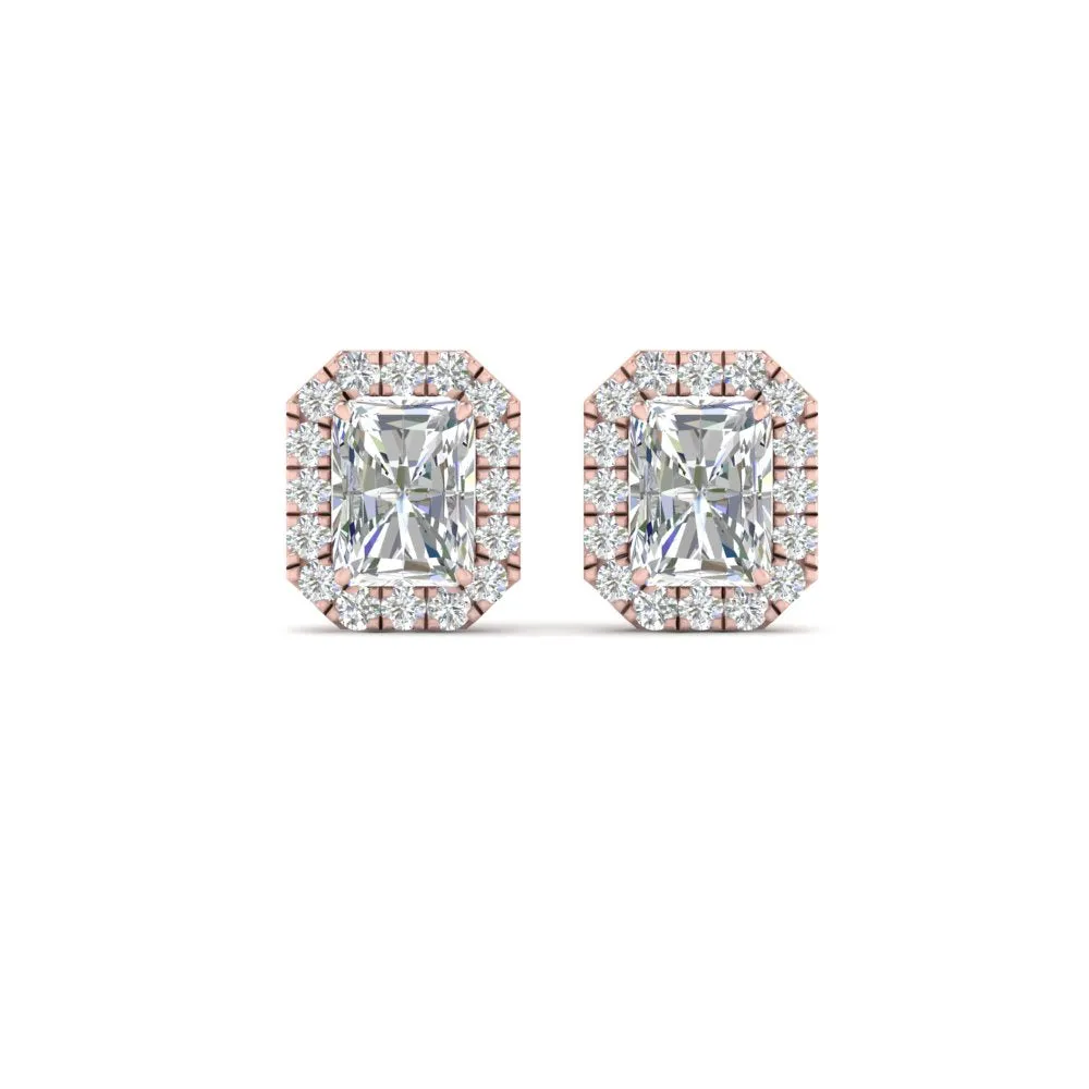 Radiant Cut Halo Lab Diamond Stud Earring For Women In 14K Gold