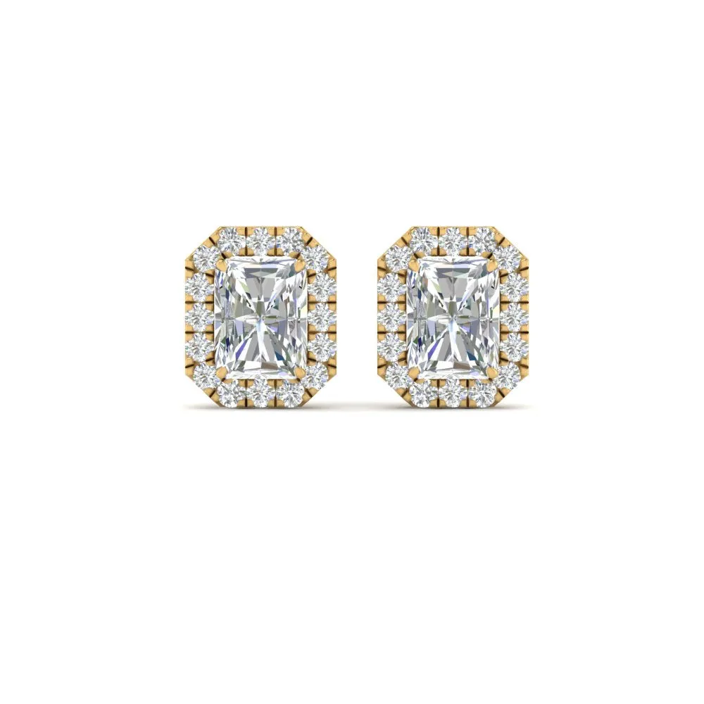Radiant Cut Halo Lab Diamond Stud Earring For Women In 14K Gold