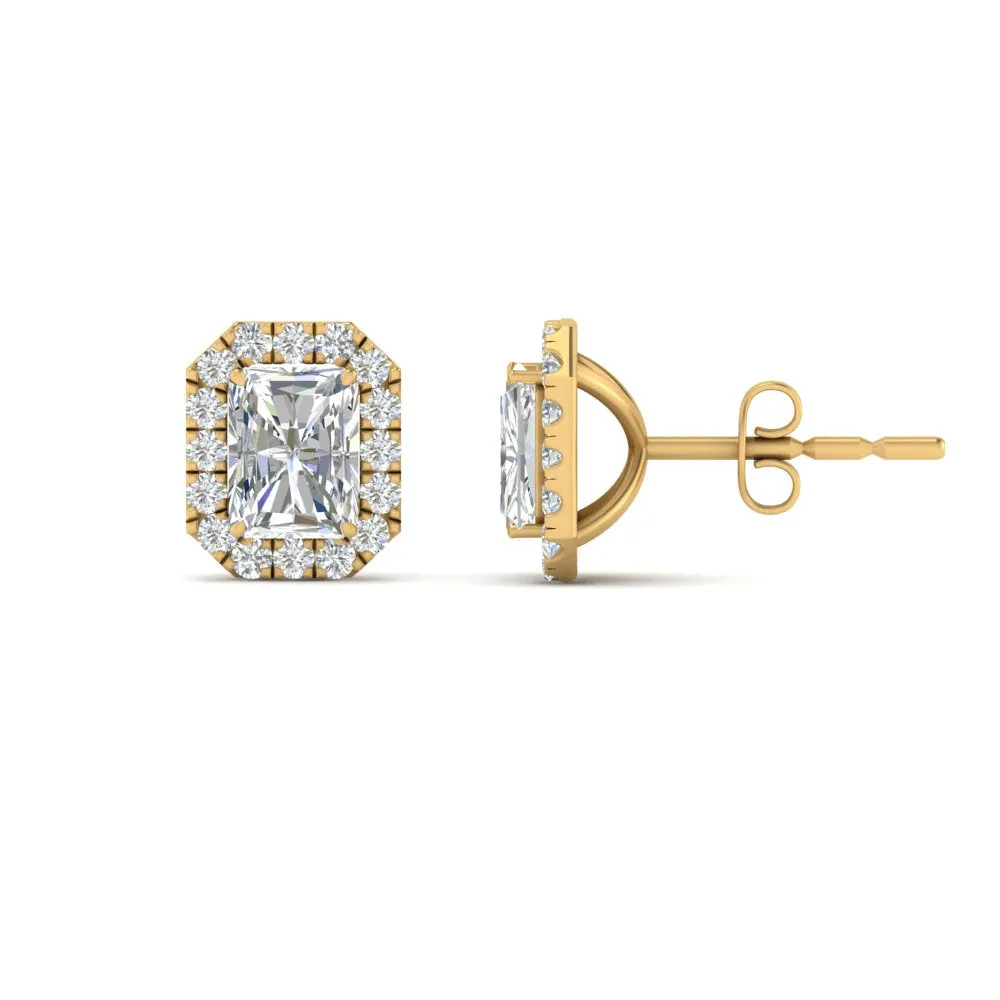 Radiant Cut Halo Lab Diamond Stud Earring For Women In 14K Gold