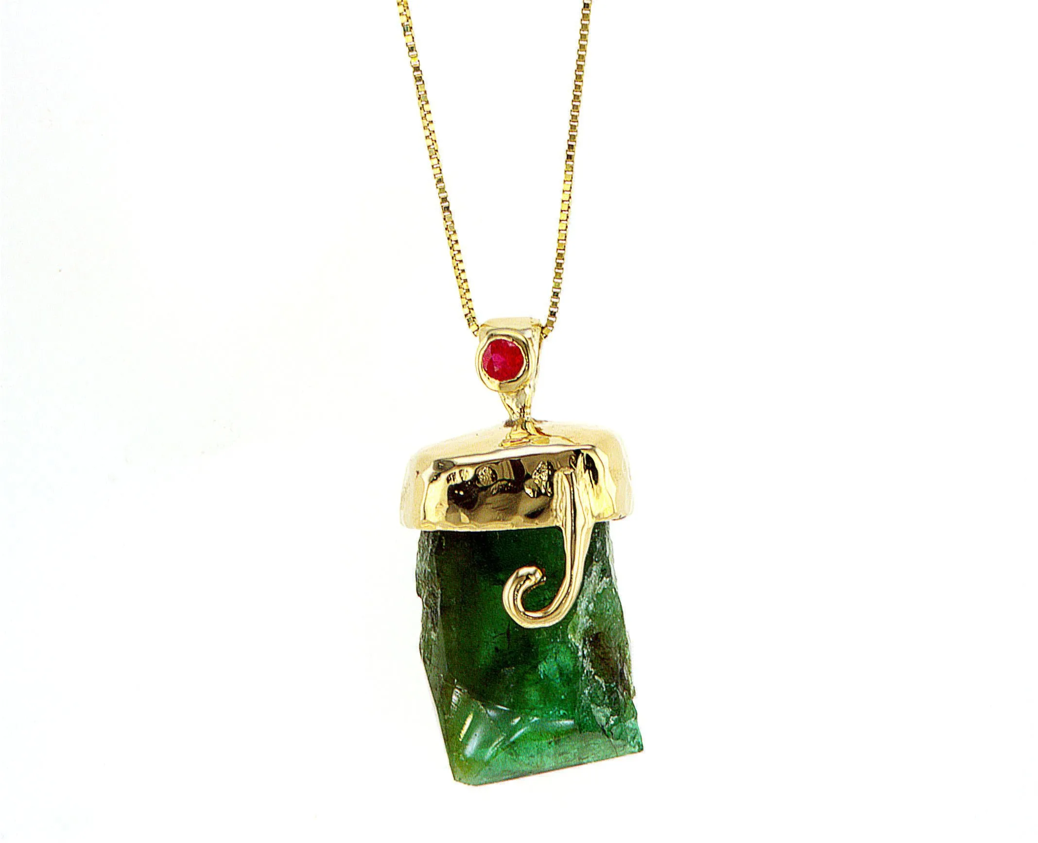 Raw Emerald with Ruby necklace