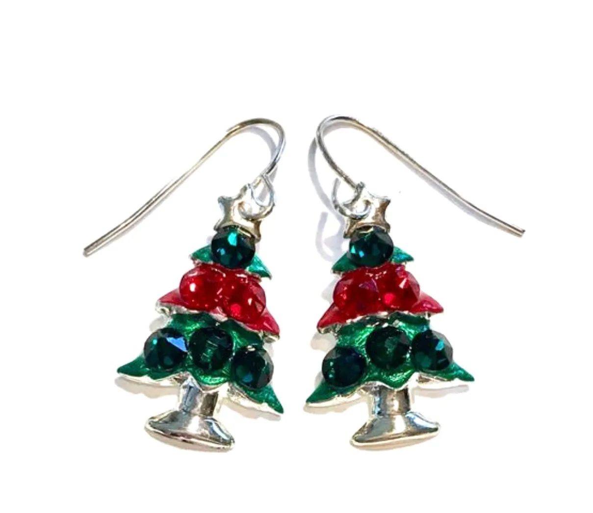 Red and Green Christmas Tree Earrings