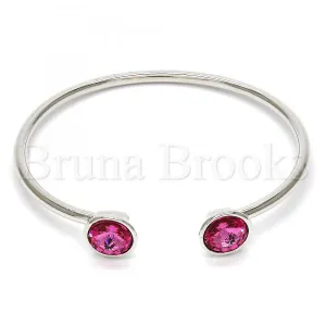 Rhodium Plated Individual Bangle, with Swarovski Crystals, Rhodium Tone