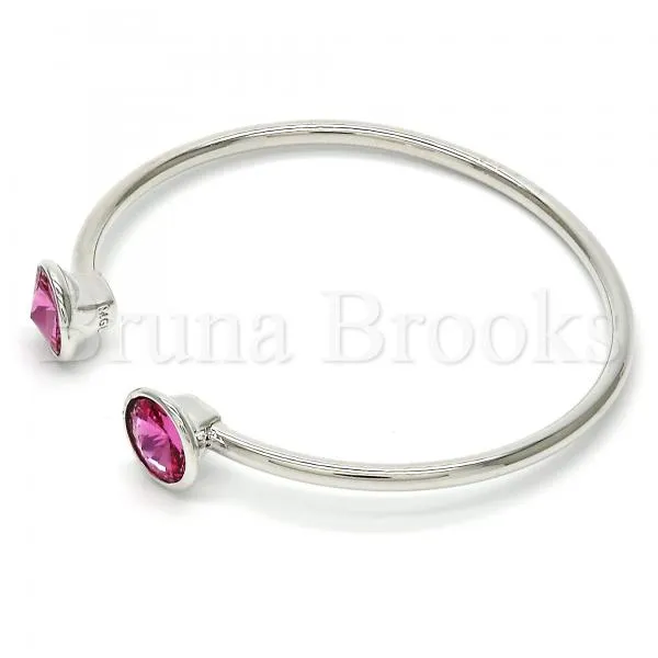Rhodium Plated Individual Bangle, with Swarovski Crystals, Rhodium Tone