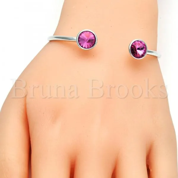 Rhodium Plated Individual Bangle, with Swarovski Crystals, Rhodium Tone