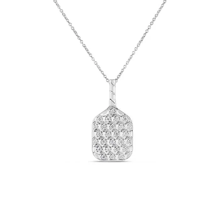 Roberto Coin .21CTW Diamond Pickle Ball Textured Racket Pendant in 18K White Gold