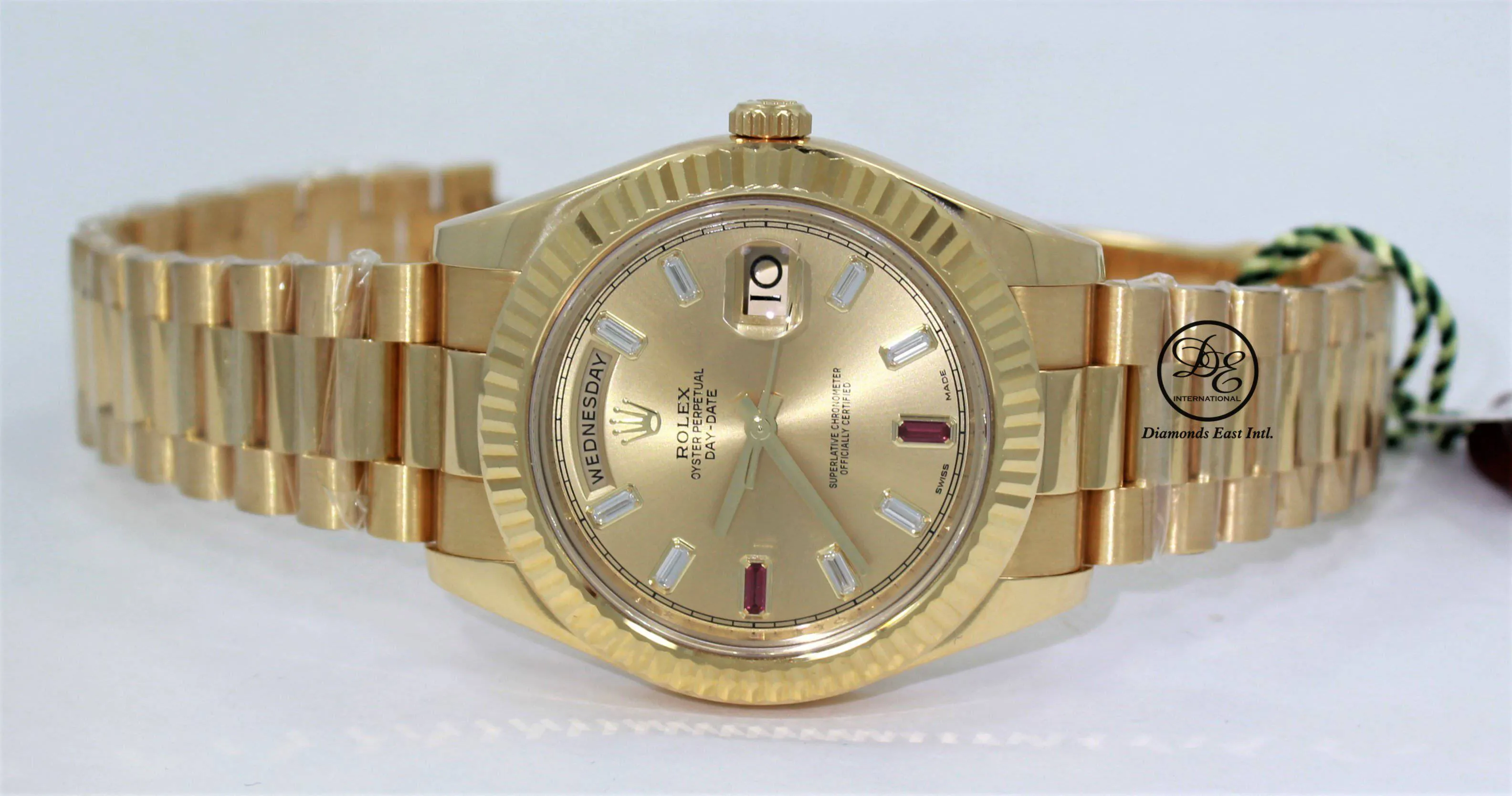 Rolex Day-Date II President 218238 18K Yellow Gold Fact Ruby & Diamond Dial BOX/PAPERS