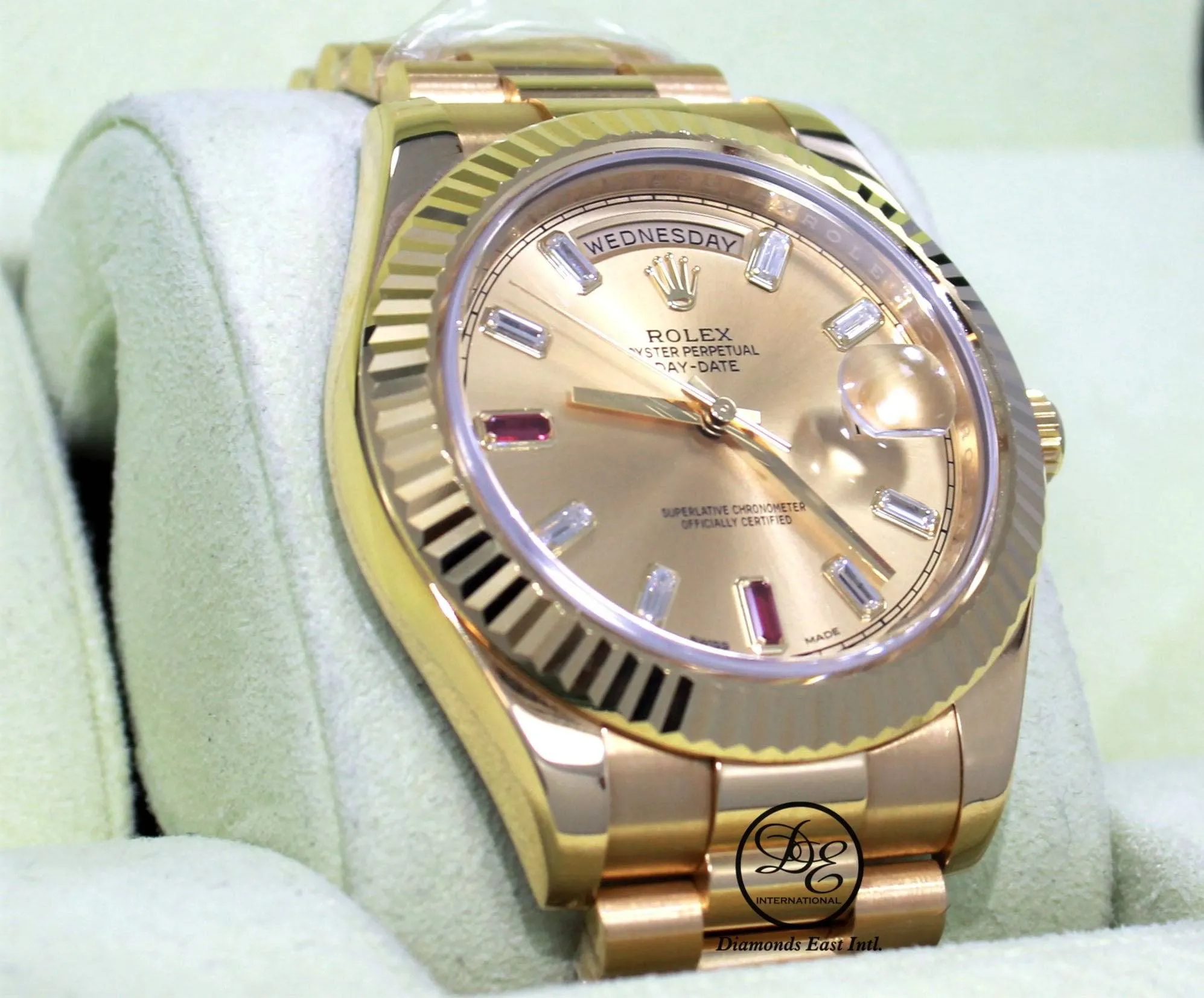 Rolex Day-Date II President 218238 18K Yellow Gold Fact Ruby & Diamond Dial BOX/PAPERS