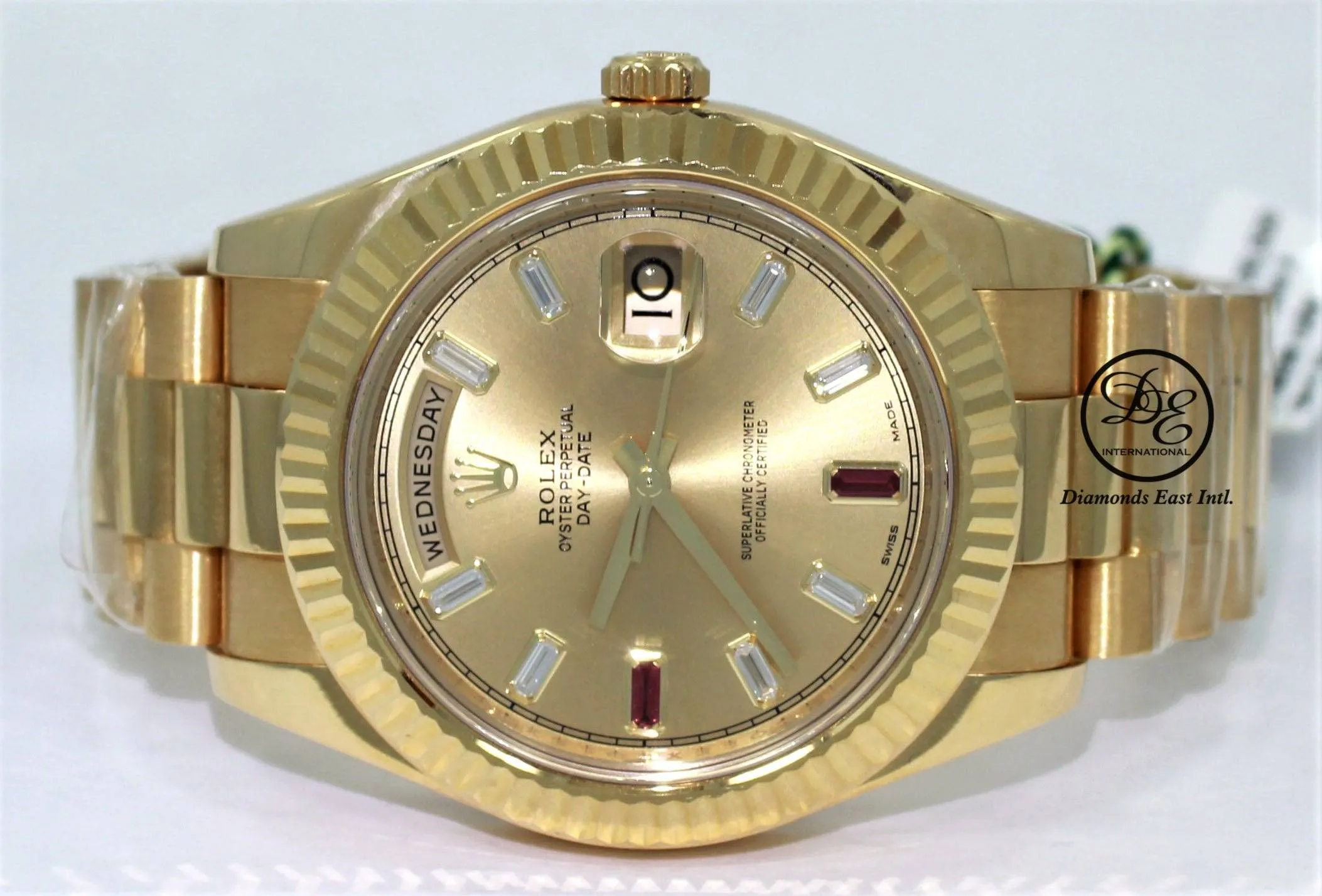 Rolex Day-Date II President 218238 18K Yellow Gold Fact Ruby & Diamond Dial BOX/PAPERS