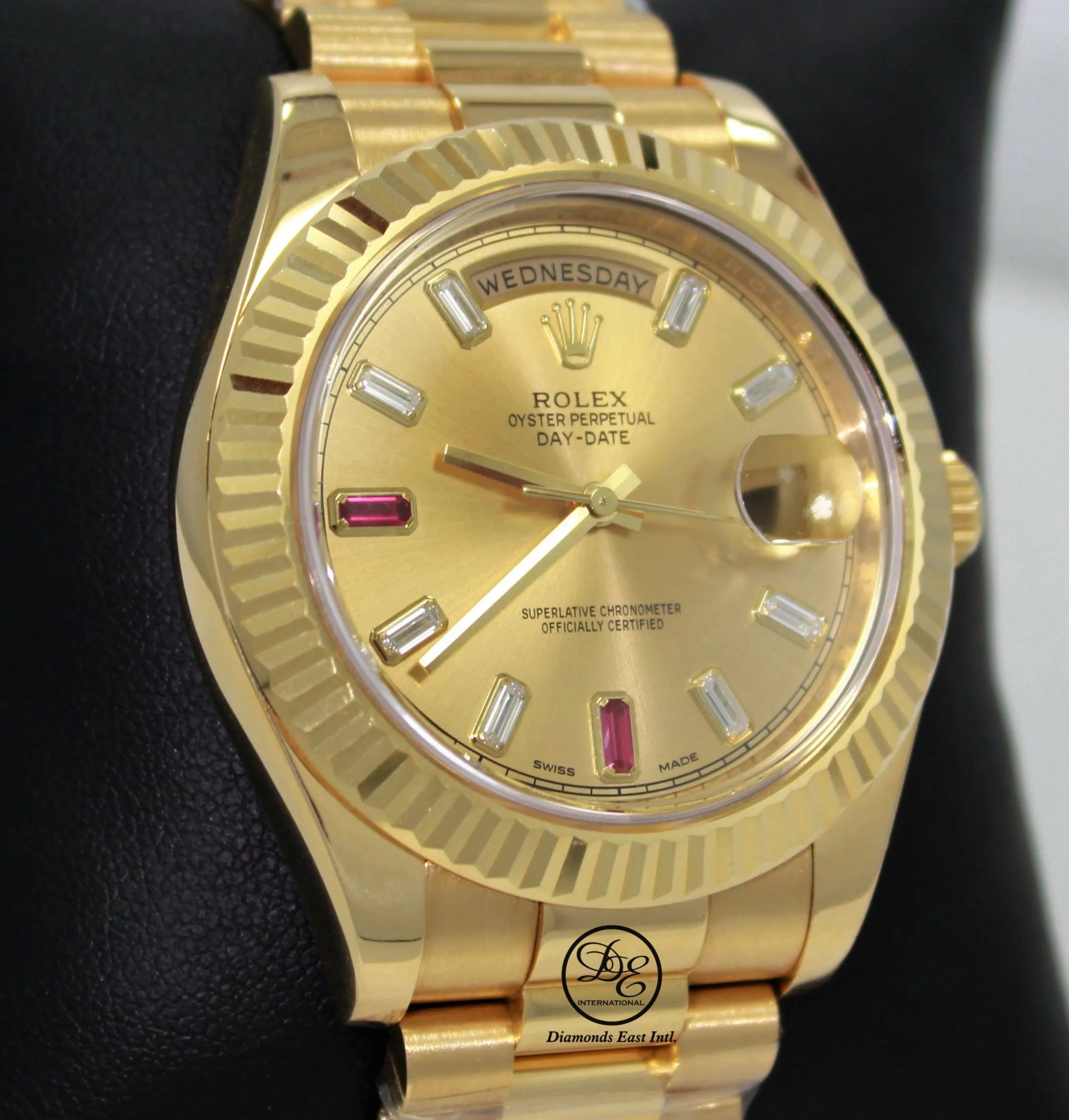 Rolex Day-Date II President 218238 18K Yellow Gold Fact Ruby & Diamond Dial BOX/PAPERS