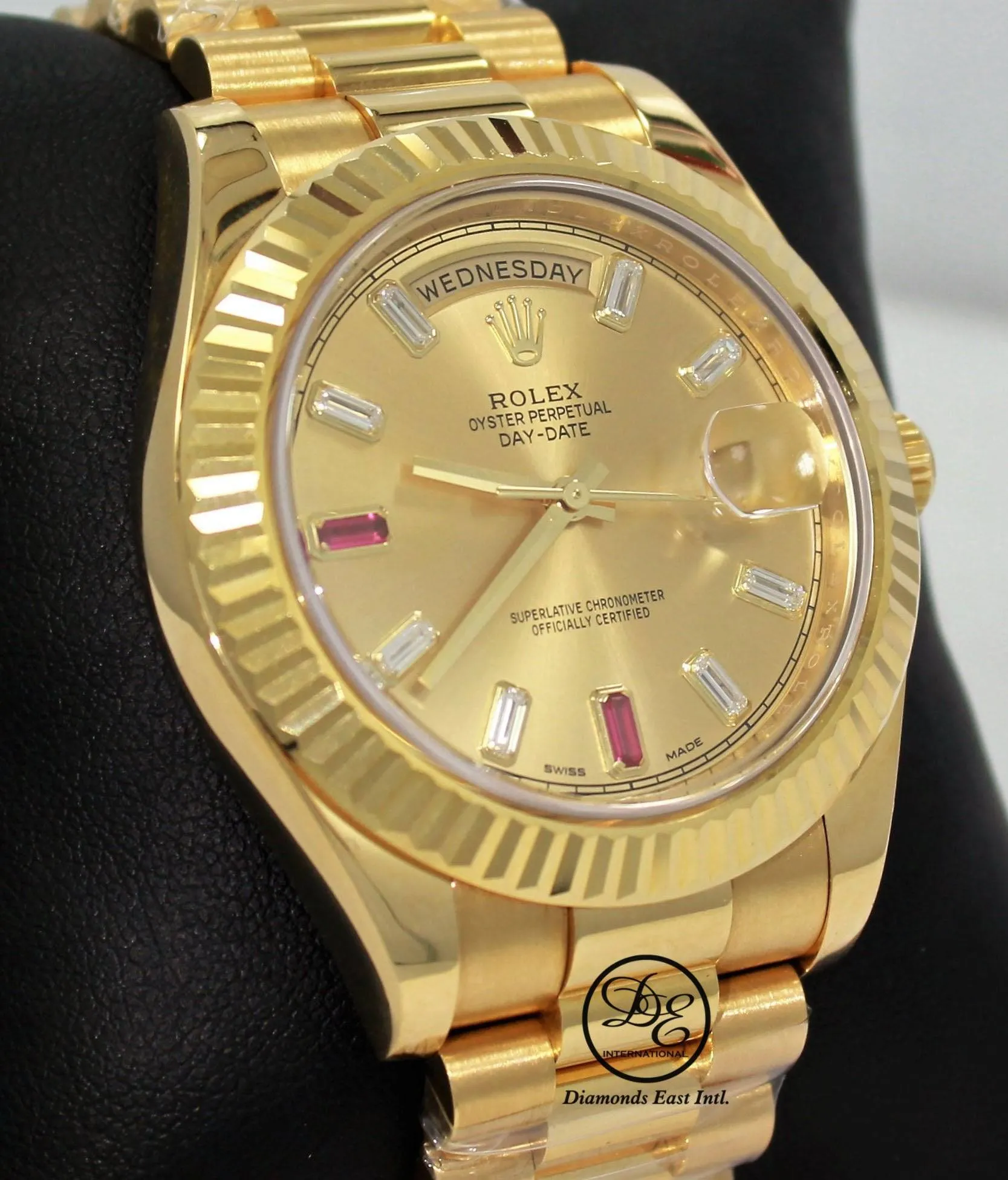 Rolex Day-Date II President 218238 18K Yellow Gold Fact Ruby & Diamond Dial BOX/PAPERS