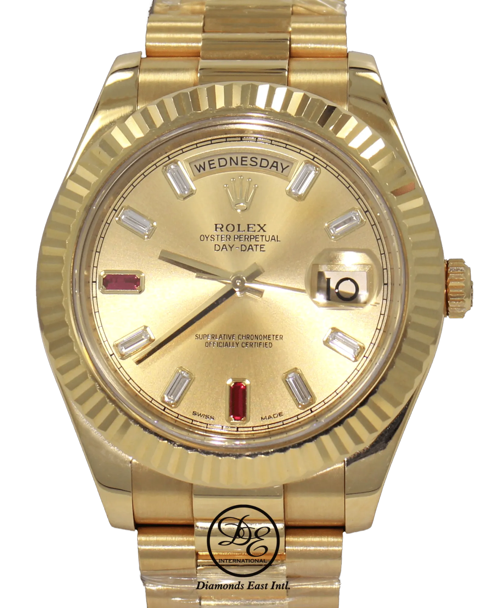Rolex Day-Date II President 218238 18K Yellow Gold Fact Ruby & Diamond Dial BOX/PAPERS